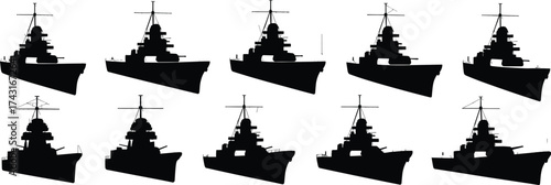 Military battleship silhouette, navy warship illustration, naval fleet design, army ship graphic, defense marine background