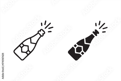 Sparkling wine bottle icon set minimal line art concept