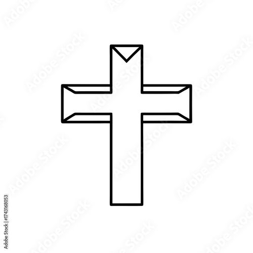Illustration of a simple black outline of a christian cross with detail