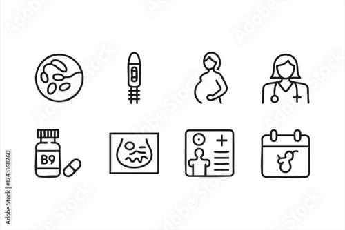 Pregnancy care and prenatal health vector icon collection