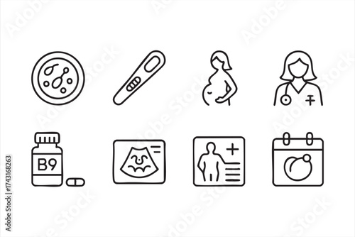 Fertility and conception line icons isolated on white background