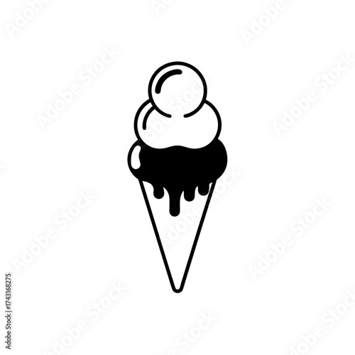 Illustration of a three scoop ice cream cone with dripping ice cream design