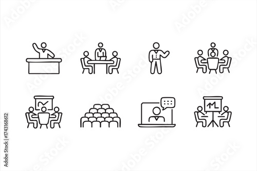 Corporate seminar and training outline symbols collection