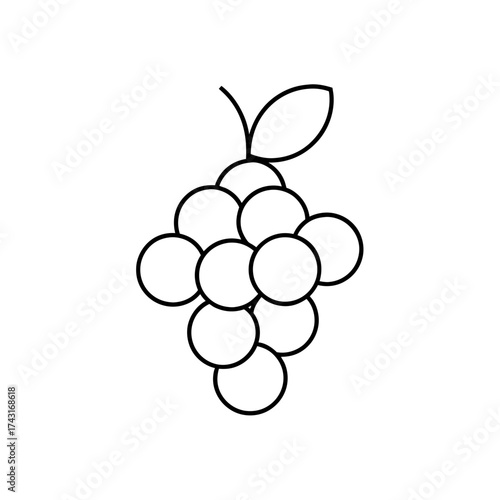 Illustration of a bunch of grapes with a leaf in a simple outline style
