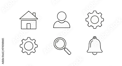 Template Line Editable Icons set featuring house, user, gear, search and bell