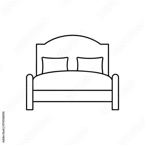 Illustration of a double bed with two pillows and a curved headboard design
