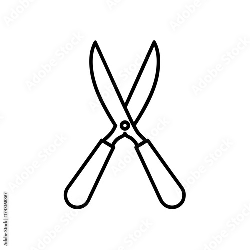 Illustration of garden shears with black outline on a white background