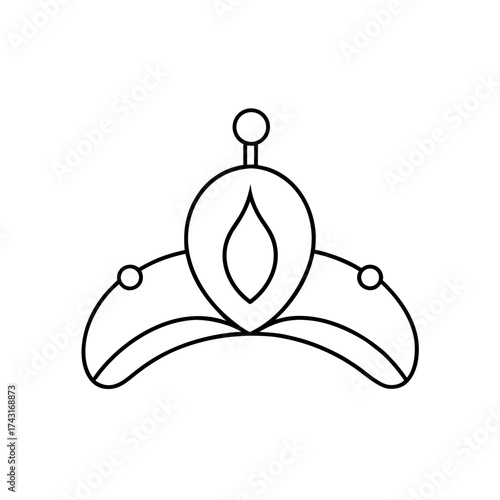 Outline drawing of a tiara with a teardrop gem and small circular accents