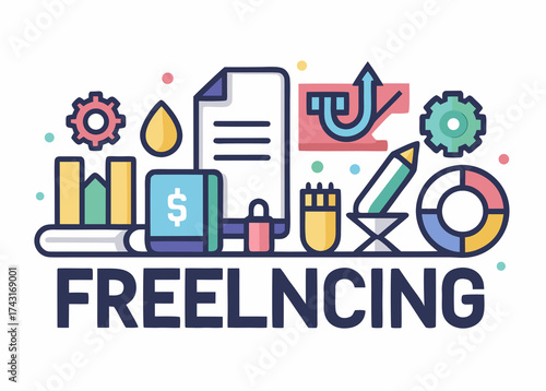 Visual representation of freelancing with gig economy icons