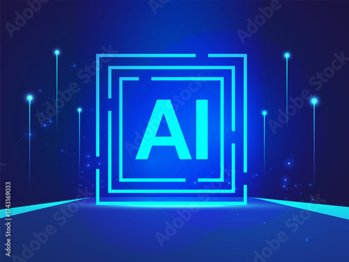 Artificial intelligence with letter AI in Abstract Technology square geometric circuit board Analysis vector design concept. AI technology for advance technology, new technology, ui, automation.
