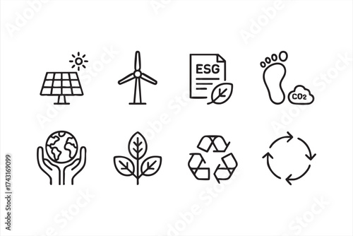 Sustainability and ESG icons vector set for eco design