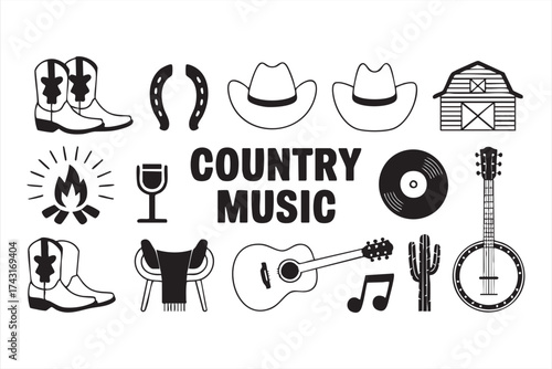 Country band elements guitar banjo and microphone vector pack