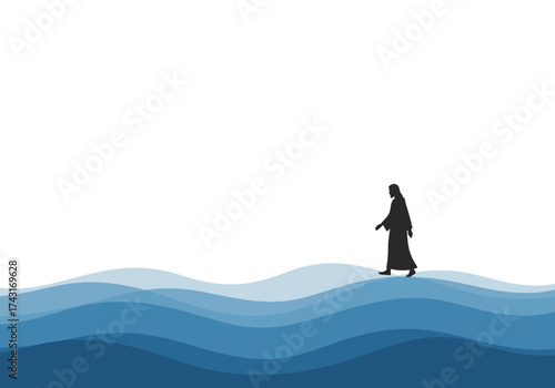Silhouette of a person walking on water.