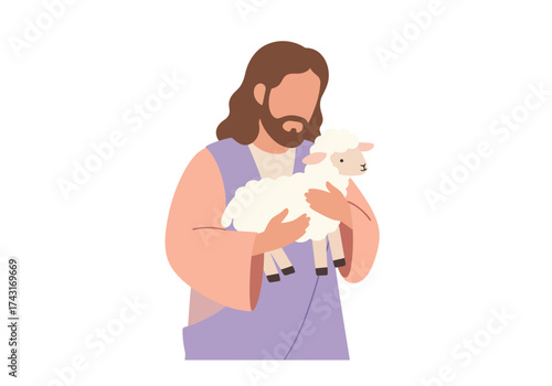 Jesus Christ holding a lamb in his arms symbolizing care and guidance.
