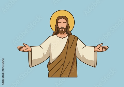 Jesus Christ with open arms and a halo a symbol of faith and love.