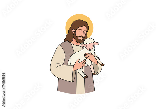 Jesus Christ as the Good Shepherd holding a lamb.