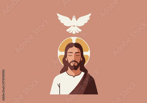 Jesus Christ with Holy Spirit Dove Illustration.