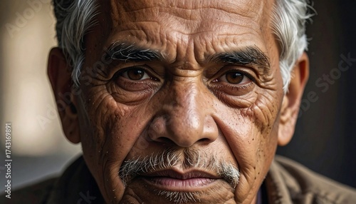 Close-up portrait of an elderly man's face showing age, wisdom, and experience