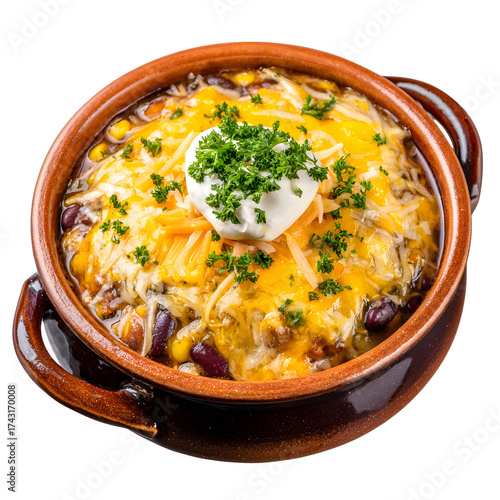 Wallpaper Mural Delicious chili in ceramic bowl with cheese sour cream and cilantro transparent background Torontodigital.ca