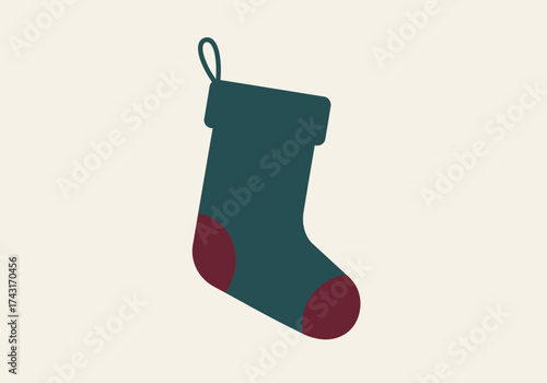 Christmas stocking with red heel and toe detail.