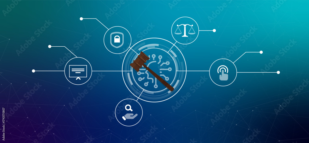 Fototapeta premium AI ethics infographic principles ethical frameworks in advanced technology futuristic digital network data protection justice autonomy explainability and transparency