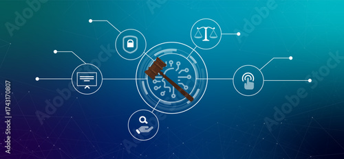 AI ethics infographic principles ethical frameworks in advanced technology futuristic digital network data protection justice autonomy explainability and transparency