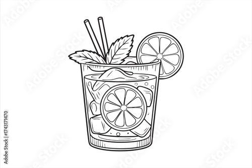 Refreshing lemonade outline illustration for coloring page