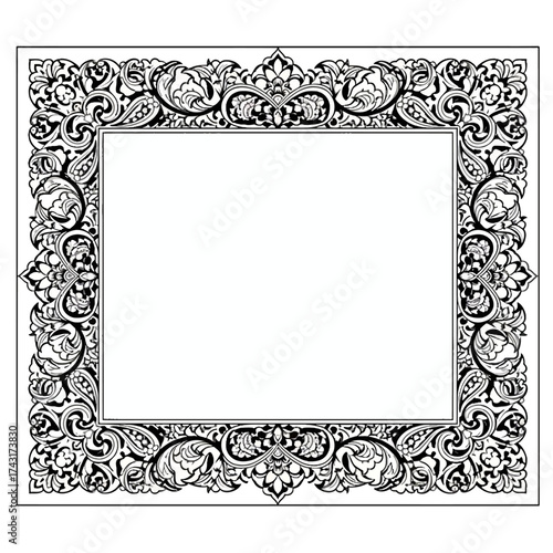 Persian Frame Vector Ornament Border with Intricate Floral Motifs for Islamic and Traditional Design
