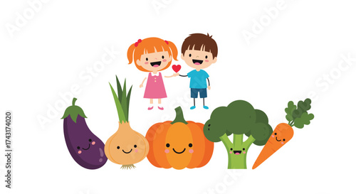 Children happily sharing a variety of healthy vegetables and learning about nutrition.
