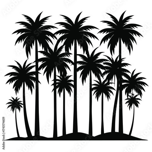 Vector art of group of palm trees in silhouette