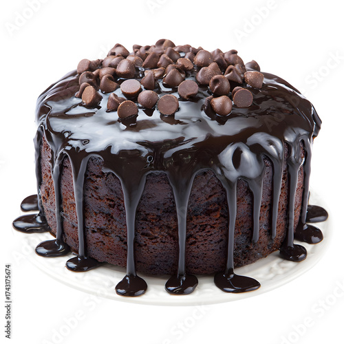 Wallpaper Mural Chocolate cake with chocolate chips and dripping glaze on white plate against transparent background Torontodigital.ca