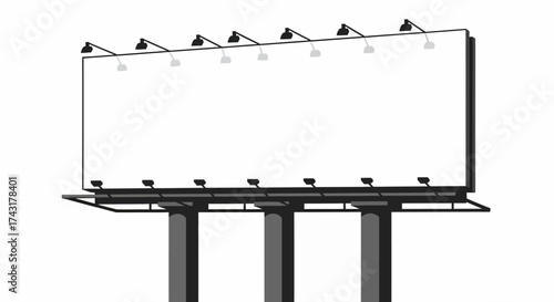 A white rectangular billboard sits atop three gray supporting columns