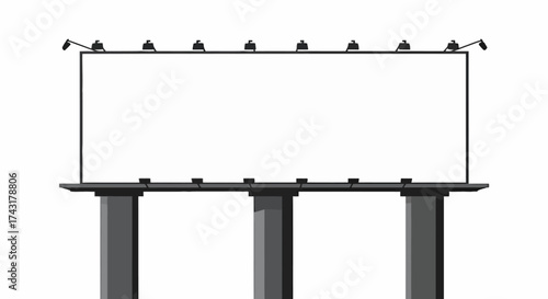 A white rectangular billboard sits atop three gray supporting columns