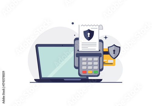 Secure Online Payment System with Laptop and Credit Card.