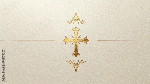 Golden Cross on Cream Textured Paper