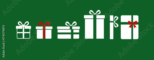 Regalos de navidad. Silueta decorativa para tarjetas, revistas, etcétera. Regalo navideño clásico con moño.