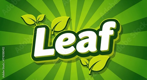 Vibrant green leaf logo design with sunburst background