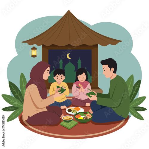 Joyful Muslim Family Celebrating Eid Dinner