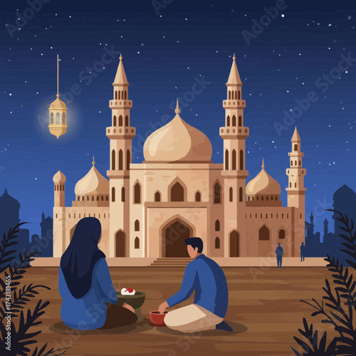 Muslim Couple Sharing Iftar During Ramadan