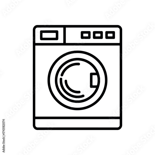 Modern front load washing machine appliance icon simple outline design for household chores vector
