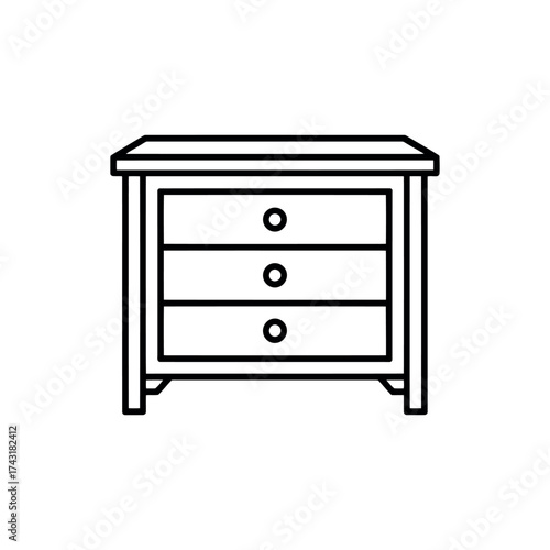 Simple line drawing of a three-drawer nightstand furniture icon for design vector