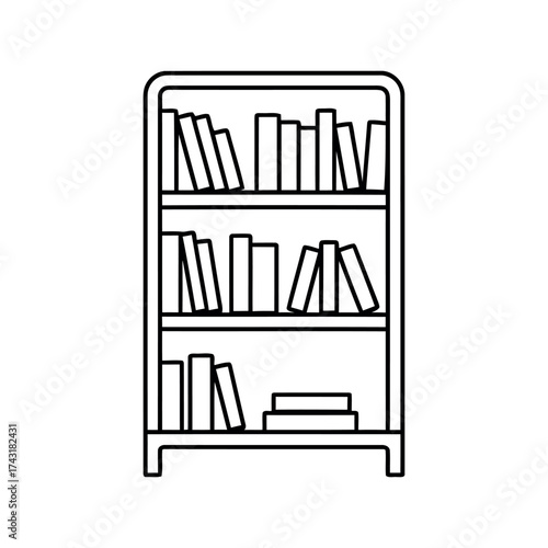 Minimalist line art bookshelf filled with many books showing knowledge and reading vector