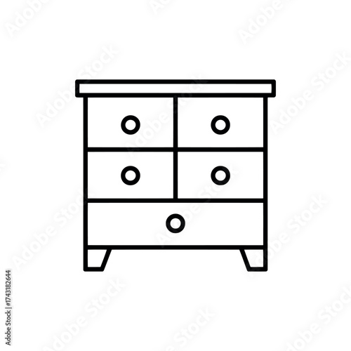 Simple outline icon of a chest of drawers furniture piece for design projects vector