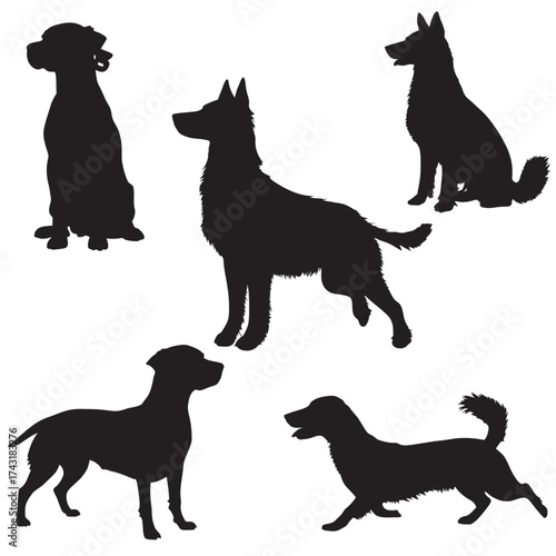 set of dogs silhouettes