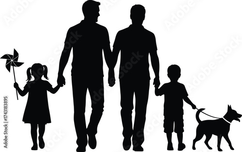 Lgbt family silhouette with kids and dog vector illustration