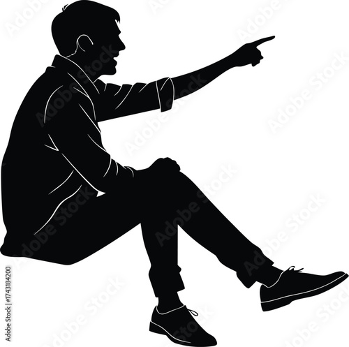 Man sitting and pointing with his finger silhouette