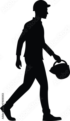 Man wearing a baseball cap walking with a hat silhouette