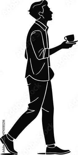 Man walking with a cup of coffee silhouette