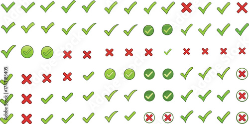 Check mark and cross symbol vector illustration collection