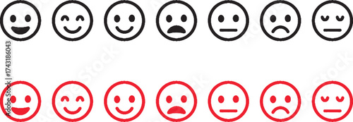 Rows of Black and Red Smiley Face Icons emoji symbol